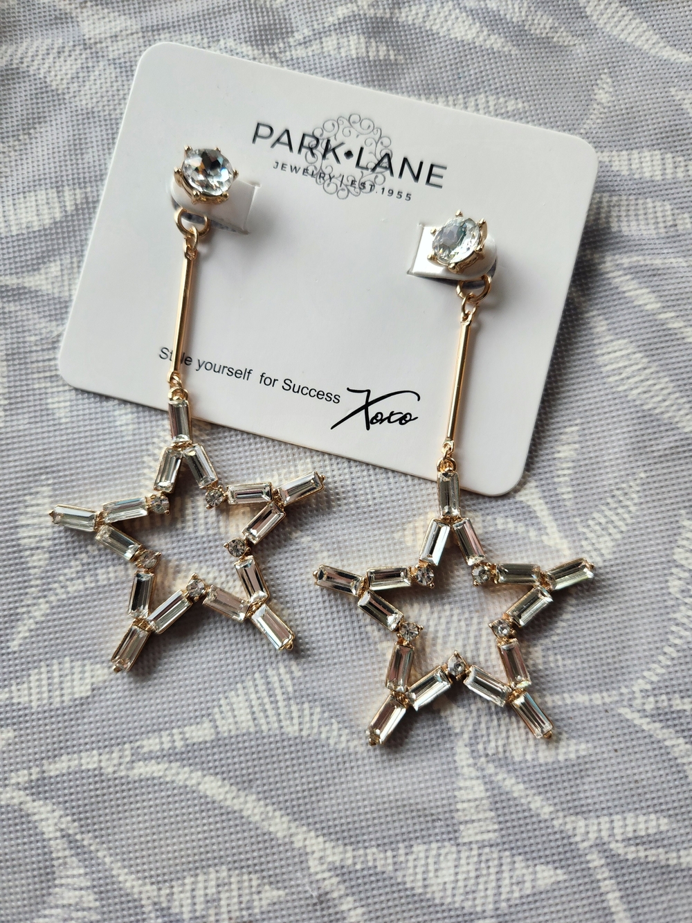 Park Lane Gold Star Outline Drop Earrings with Clear Stones